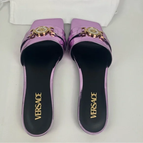 Versace Metallic Patent Leather Medusa Head With Rhinestone size 40 or 9.5 - Picture 5 of 16